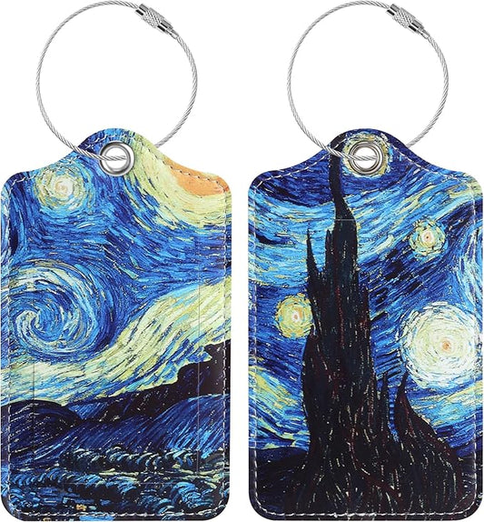 Luggage Tags for Suitcases, 2 Pack Cute PU Leather Luggage Tag TSA Approved with Stainless Steel Loop and Address Card Baggage Tag for Travel&Hotel Stays&Cruise Ships&Shipping and Mailing