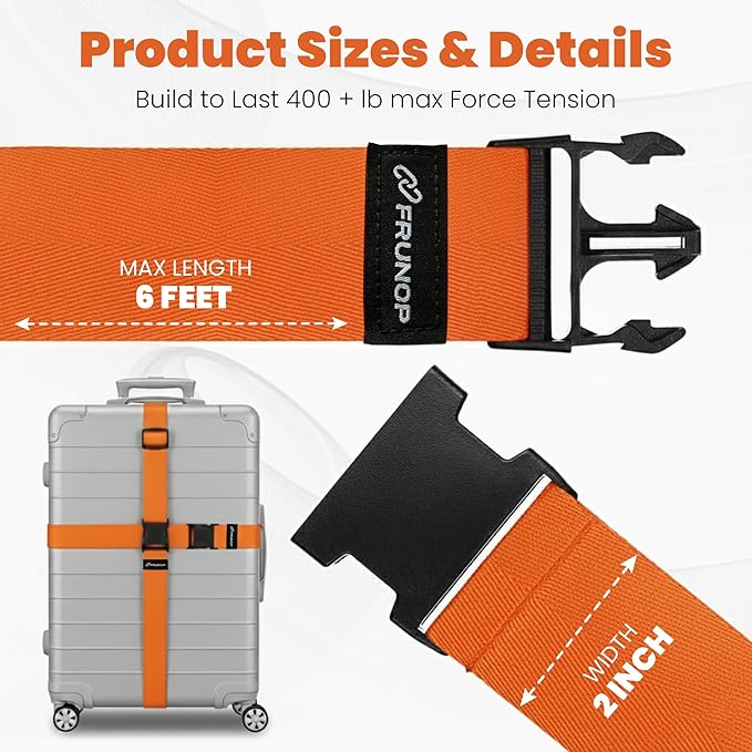 Luggage Straps for Suitcases, Adjustable Travel Suitcase Belts with Buckle Closure, Designed for Carry-On and Checked Luggage, Reusable Travel Accessory, Orange - Pack of 4