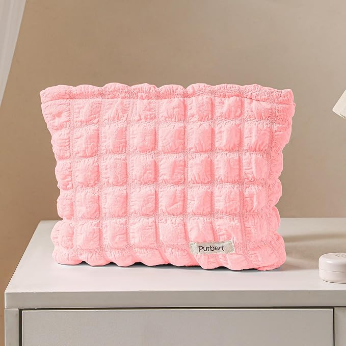 Makeup Bag, Bubble Cloud Travel Cosmetic Bag Organizer, Large Capacity Toiletry Make Up Bags with Zipper for Women and Girls, Light Pink