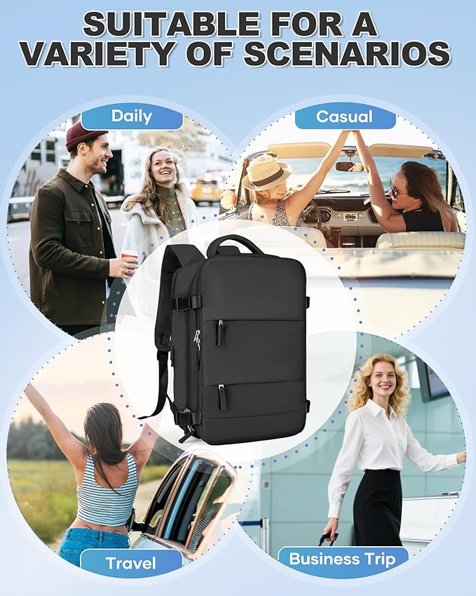 VGCUB Vacuum Backpack Travel with Electric Pump Vacpack System Storage Compression Carry on Laptop Work Business Waterproof College Bags Casual Daypack Backpacks for Women Men Black