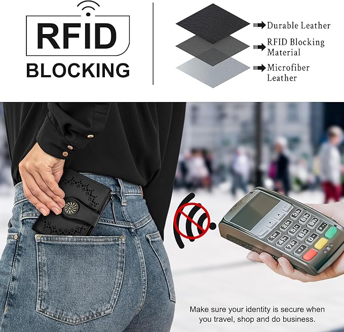 Tipmile Small Wallet for Women Bifold RFID Blocking Card Holder Leather Wallets with Zipper Coin Pocket