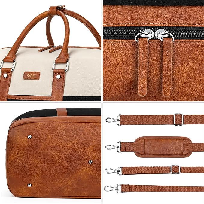 Weekender Bag for Women, Large Overnight Bag Canvas Travel Duffel Bag Carry On Tote with Shoe Compartment 21" 3Pcs Set
