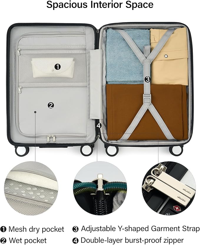 MILADA Expandable Carry On Luggage 20 Inch - Airline Approved Hardshell Suitcase with 8 Spinner Wheels, TSA Lock, Water-Resistant PC Shell, Lightweight & Durable for Travel, White
