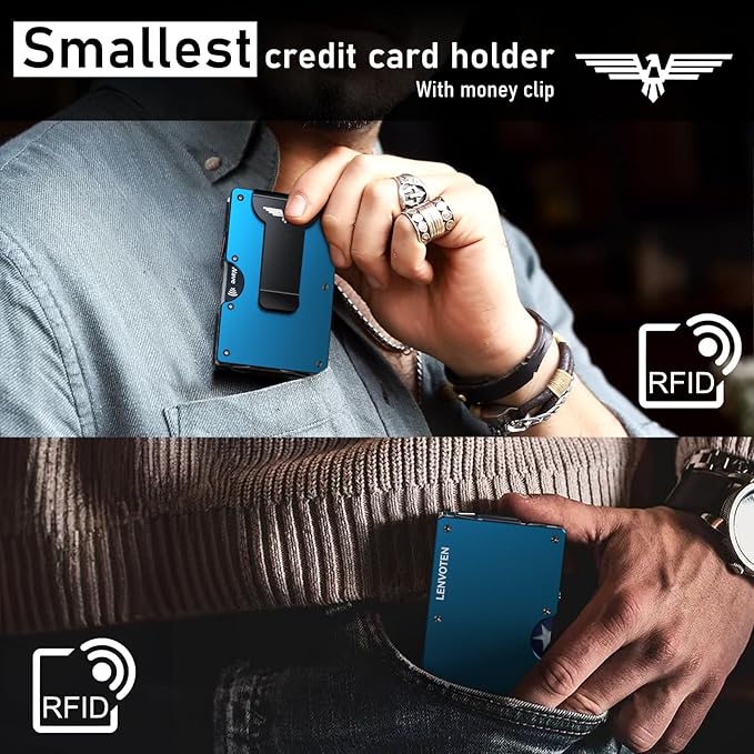 Lenvoten Upgraded Hinged Minimalist Wallet for Men | Slim Metal RFID Blocking Wallet | Credit Card Holder & Money Clip Holds 20 Cards | Premium Scratch-Resistant Finish | Ideal Gift for Men