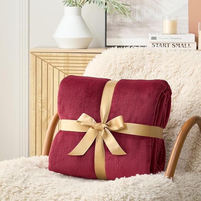 Hansleep Fleece Burgundy Red Twin Blanket, Super Soft Flannel Fuzzy Plush Cozy Blanket for All Seasons, Burgundy Red, Twin 60x80 Inches