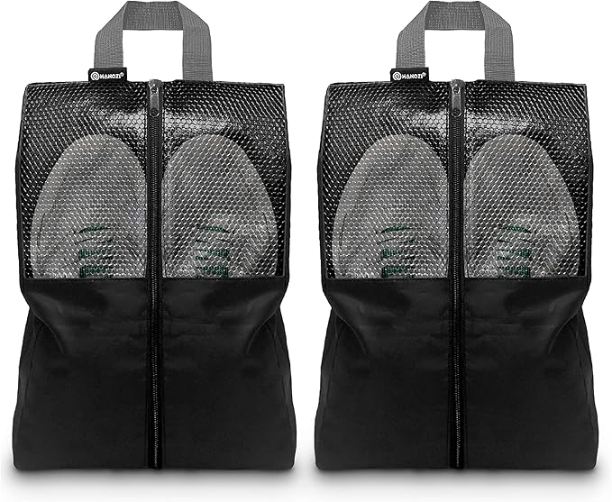 Shoe Bags For Travel, Used As For Storage or Shoe Travel Bag, Space Saving When Travelling With This Travel Shoe Bags For Packing, Featuring Waterproof Nylon Sneaker Bag (Black, 2 Pack, Medium)