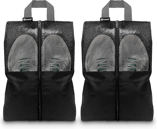 Shoe Bags For Travel, Used As For Storage or Shoe Travel Bag, Space Saving When Travelling With This Travel Shoe Bags For Packing, Featuring Waterproof Nylon Sneaker Bag (Black, 2 Pack, Medium)