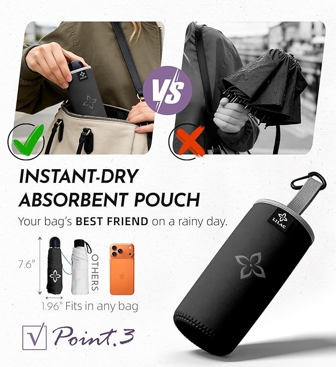 Mini Travel Umbrella for Rain - 43" Large Coverage Small Compact Umbrella, Reinforced Strong Frame, Lightweight Portable Parasol with UPF 100+ UV Protection, Gifts for Adults, Seniors & Students