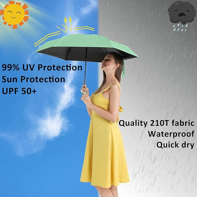 BAODINI Travel Essentials Mini Umbrella for Purse With Case Small Compact UV Sun Protection Lightweight Tiny Pocket Manual Open Close Umbrella for Women Kids and Men Fits Purse Backpack