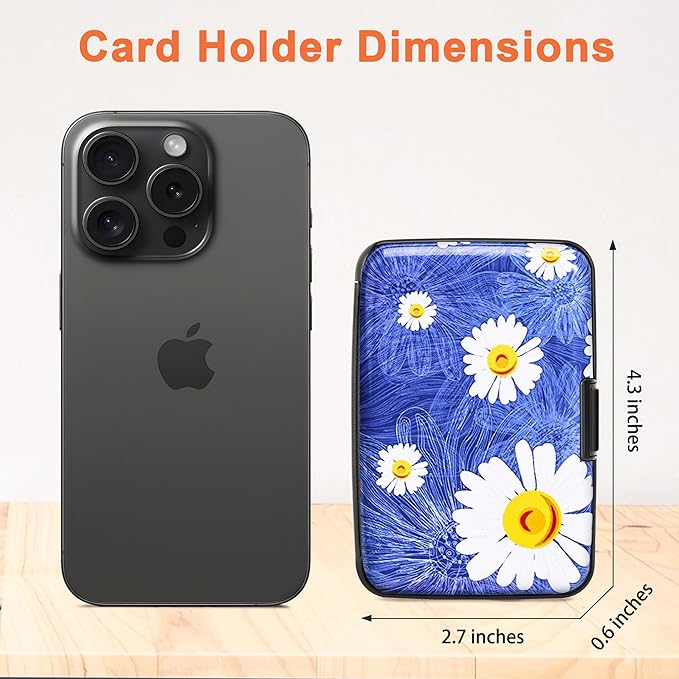 Mayski Credit Card Holder, RFID Blocking, Aluminum Alloy Hard Case, Small Mini Business Metal Wallet for Women Men, White Flower