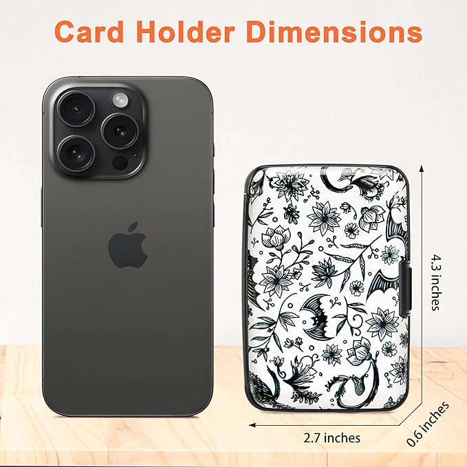 Mayski Credit Card Holder, RFID Blocking, Aluminum Alloy Hard Case, Small Mini Business Metal Wallet for Women Men, Bat