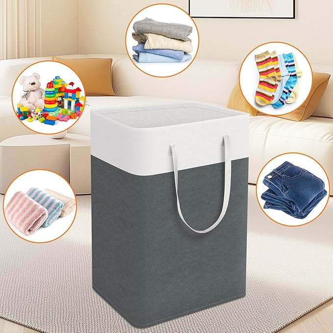 TasticTotes laundry basket 3-Pack, laundry hamper, Hamper with handles, collapsible laundry baskets, Waterproof dirty clothes hamper, Towel Storage for Home or Dorm, 75L-Grey