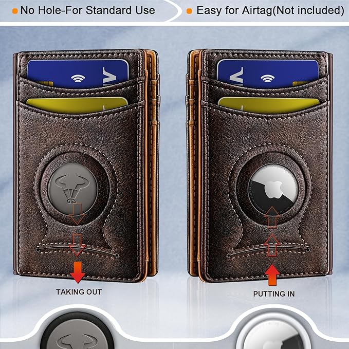 BULLIANT Men Airtag Wallet,Slim Wallet Money Clip Card Holder Magnetic Closure 12 Cards in Front Pocket RFID Blocking