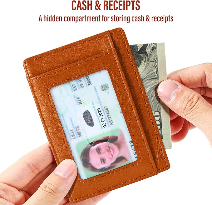 Travelambo Slim Wallet Front Pocket Minimalist Leather RFID Blocking Medium Size