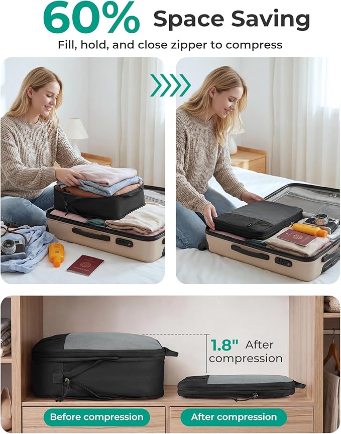 BAGSMART 6 Set /4 Set/2 Set Compression Packing Cubes for Travel, Lightweight Luggage Organizer Bags, Durable Space Saver Bags Travel Essentials