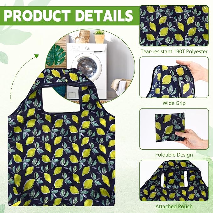 Paterr 50 Pack Reusable Foldable Grocery Bags 10 Patterns Bulk Shopping Totes Pocket Size Bags for Supermarket
