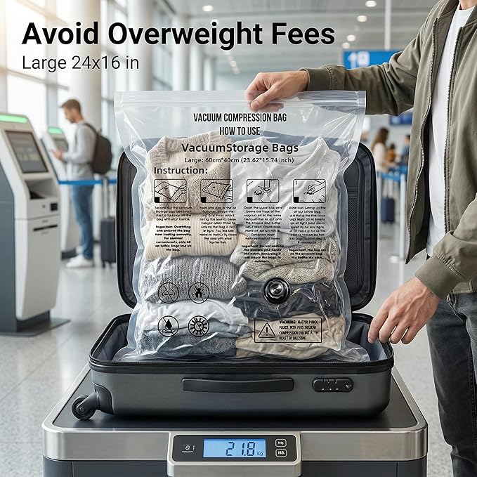 Vacuum Seal Bags for Clothing: 9 Pack Small Travel Vacuum Bags for Luggage with Rechargeable Electric Pump - Space Saver for Carry-On Packing