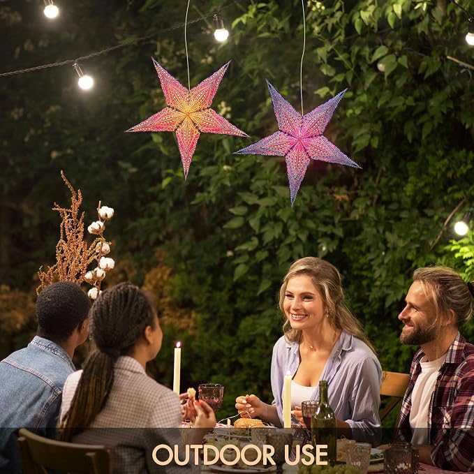 GalaxyArts Paper Star Lanterns, 24 Inch Queen Blue Yellow 3D Light-Up 5-Pointed Hanging Lamp, Handcrafted Hollow Decoration for Christmas, Weddings, Holidays, Indoor Outdoor Home Décor (Medium)