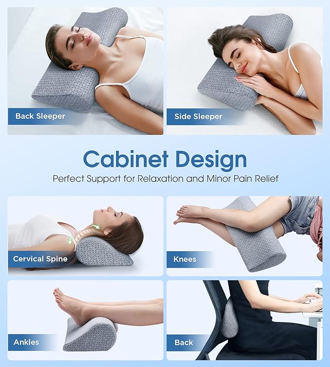 Demelon Cervical Neck Pillows for Pain Relief Sleeping, High-Density Memory Foam Pillow Neck for Bolster Support and Shoulder Relaxer, Decompression Devices Orthopedic Roll Pillow for Bed Office