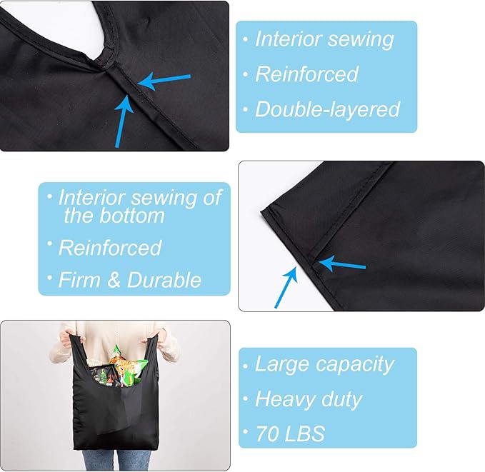 Large Reusable Bags Shopping Washable Foldable 6 Pack Grocery Bags Heavy Duty Lightweight Folding Gift Tote Bags Durable Polyester Black