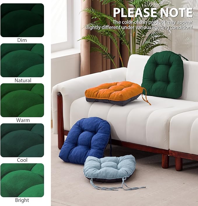 Chair Cushions for Dining Chairs, Seat Cushions for Kitchen Chairs, Indoor Seat Cushions with Ties, Tufted Foam Chair Pads, Non Slip Chair Cushions Set of 6, 15.5" x 15.5" x 4", Dark Green