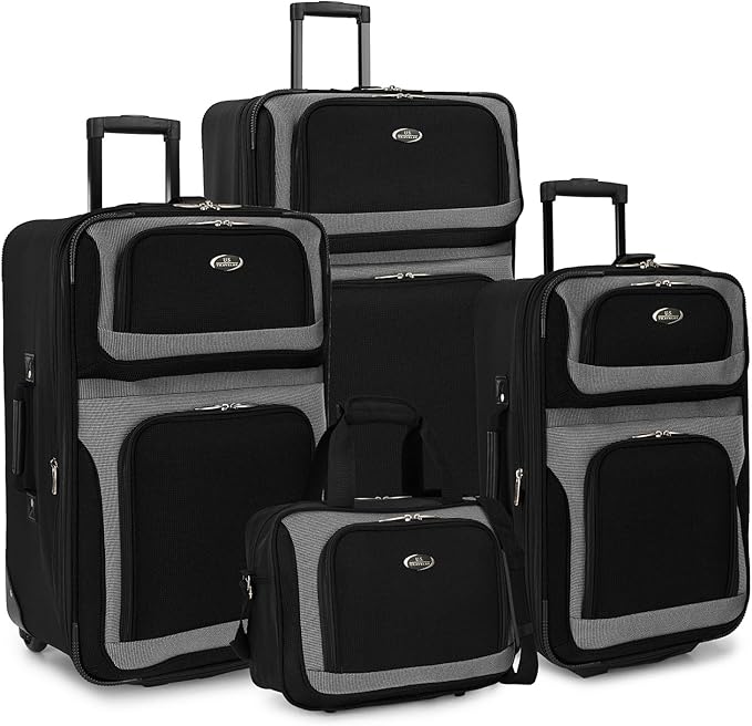 U.S. Traveler New Yorker Lightweight Expandable Rolling Luggage, Black, 4-Piece Set