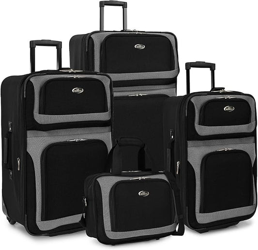 U.S. Traveler New Yorker Lightweight Expandable Rolling Luggage, Black, 4-Piece Set