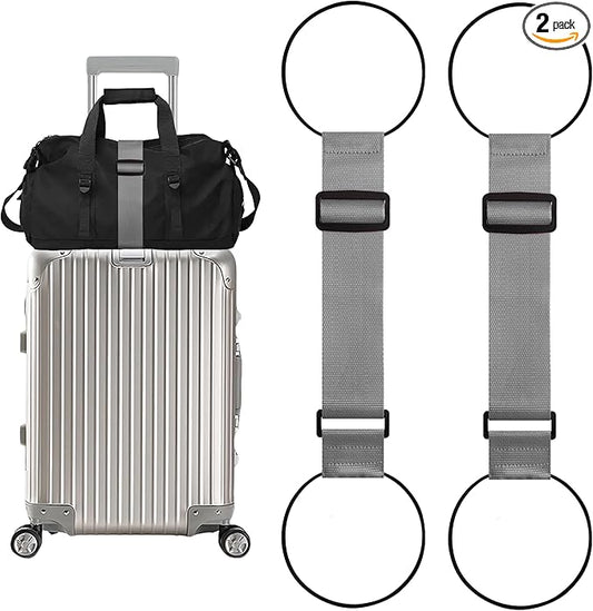 2 Pack Adjustable Luggage Straps for Add a Bag, Bungees Elastic Belt to Connect Suitcases, Luggage Connector Straps for Travel Essentials, Luggage Accessories Fastening Bag Strap - Gray