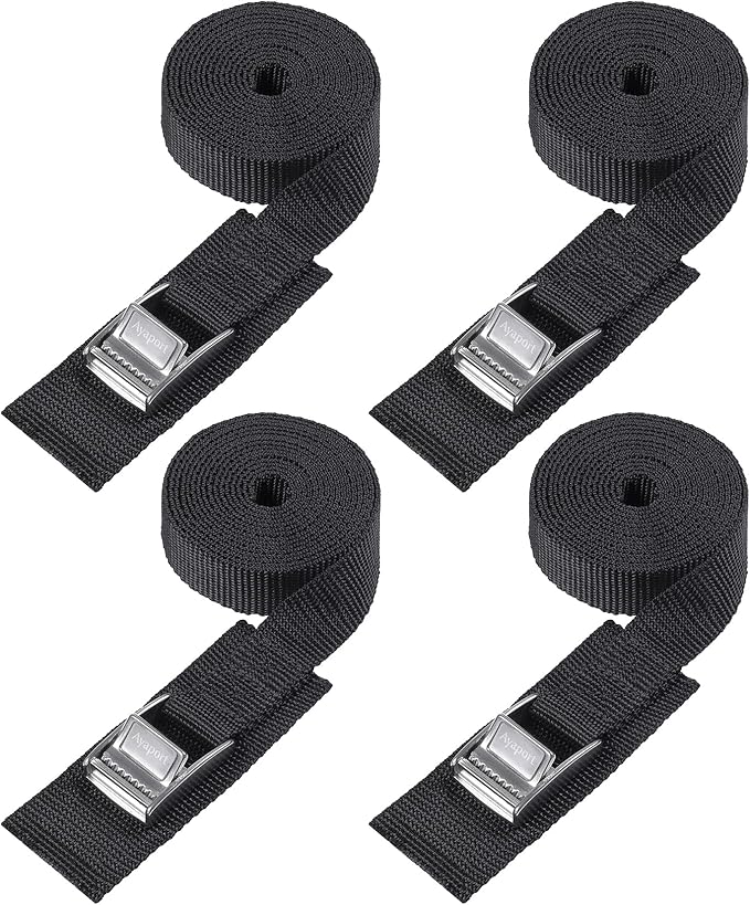 Ayaport Lashing Straps with Stainless Steel Buckles 16ft Adjustable Cam Buckle Tie Down Cinch Strap for Packing Black