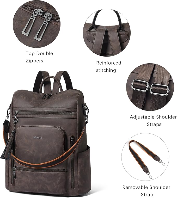 Shrrie Vegan Leather Laptop Backpack for Women 15.6 inch Work Backpack Fashion Travel Backpack Purse for Business College