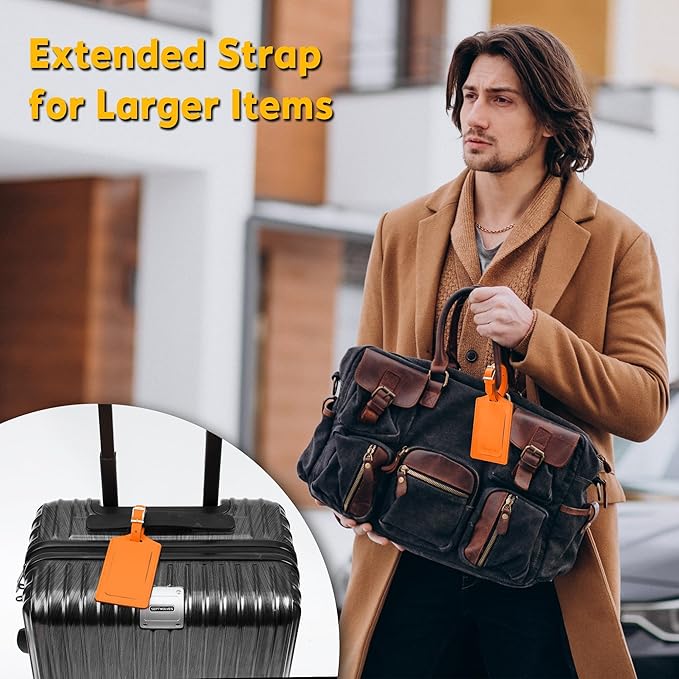 Travelambo 20 Pack Luggage Tags for Suitcases Privacy Protection Bag Tags Faux Leather Travel Accessories Essential, Hot Orange