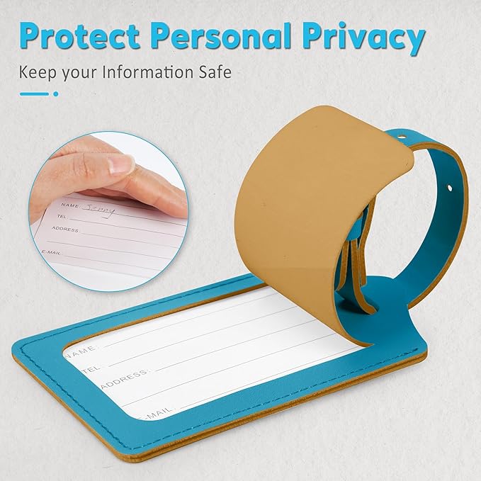 Travelambo Luggage Tags for Suitcases PU Leather Travel Tags Bag Tags Privacy Protection Travel Essentials