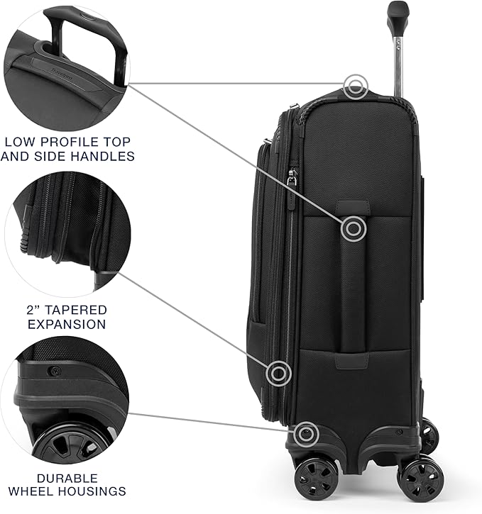 Travelpro Crew Classic Lightweight Softside Expandable Carry on Luggage, 8 Wheel Spinner Suitcase, Men and Women, Compact Carry On 20-Inch, Black