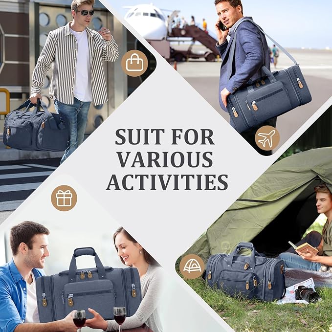 Gonex Canvas Duffle Bag for Travel 50L Expandable Duffel Weekend Overnight Bag (Denim Blue)