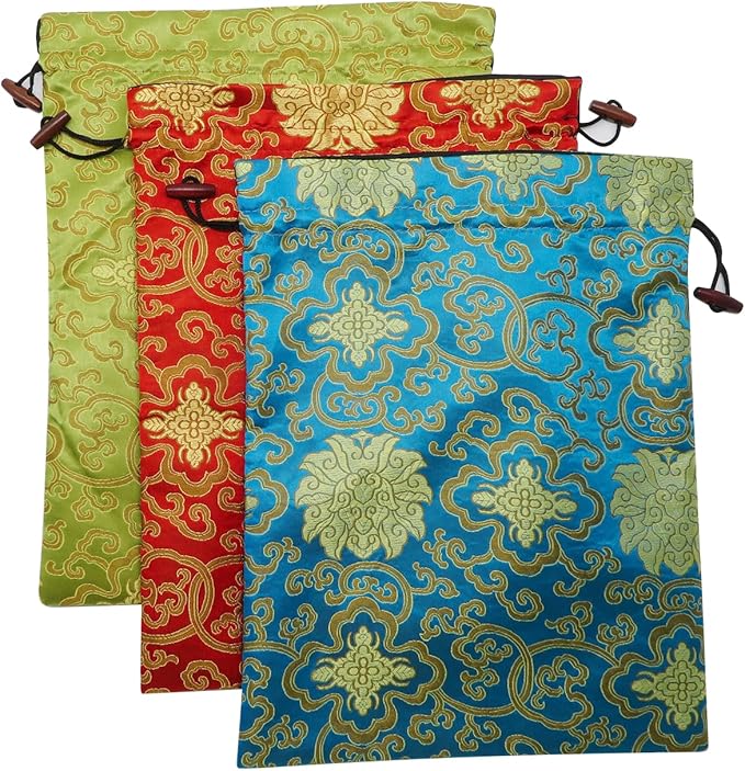 Ouyatoyu 3pcs Embroidered Silk Flower Design Jacquard Travel Bags - Laundry, Shoe, Lingerie & Underwear Storage for Men & Women - Washable Cloth Shoe Bags