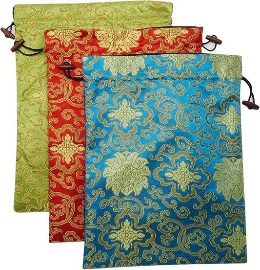 Ouyatoyu 3pcs Embroidered Silk Flower Design Jacquard Travel Bags - Laundry, Shoe, Lingerie & Underwear Storage for Men & Women - Washable Cloth Shoe Bags
