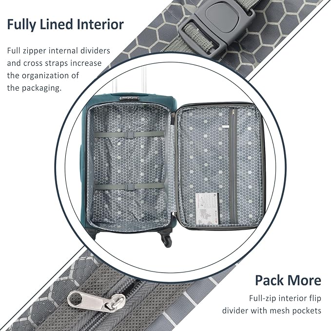 Softside Luggage Sets 3 Piece - 20" Carry-On, 24” & 28” Checked Luggage Set, Expandable Luggage Lightweight Suitcase with Spinner Wheels & TSA Lock for Family Extended Travel (Green)