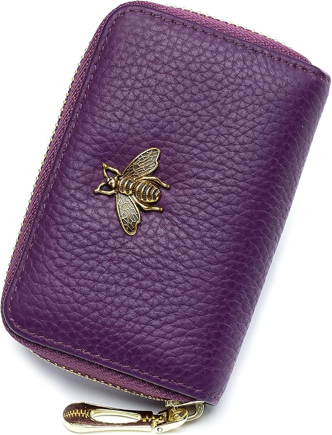 imeetu RFID Credit Card Holder, Small Leather Zipper Card Case Wallet for Women