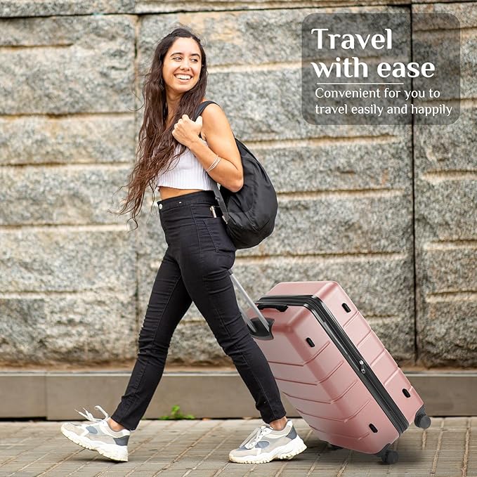 OLIXIS 3-Piece Luggage Set, Carry On Suitcases with Spinner Wheels, Expandable Travel Luggage with TSA Approved Lock & ABS Hard Shell, Pink(20/24/28 Inch)