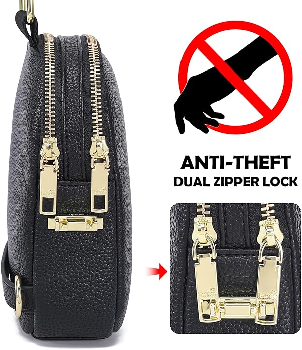 INICAT Anti Theft Crossbody Bag for Women, Small RFID Blocking Sling Purse with Zipper Lock for Travel, Vegan Leather