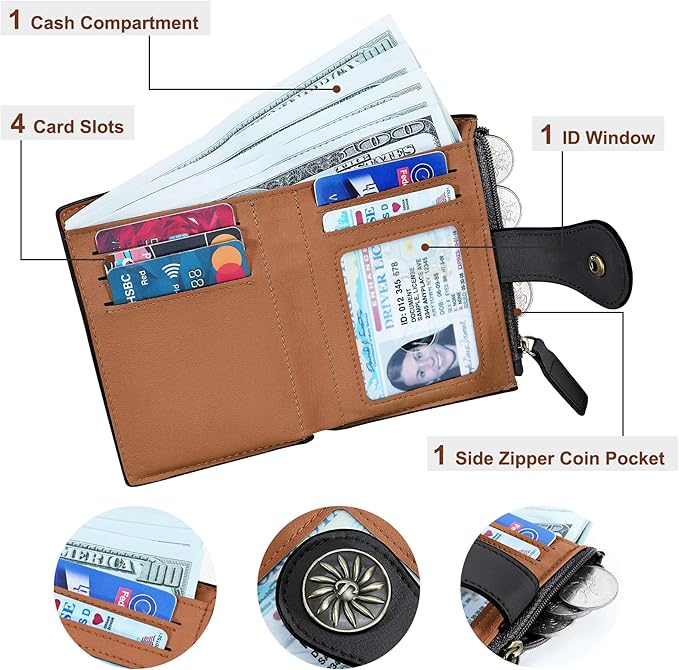 Tipmile Small Wallet Women Bifold RFID Blocking Card Holder Leather Wallets with Zipper Coin Pocket
