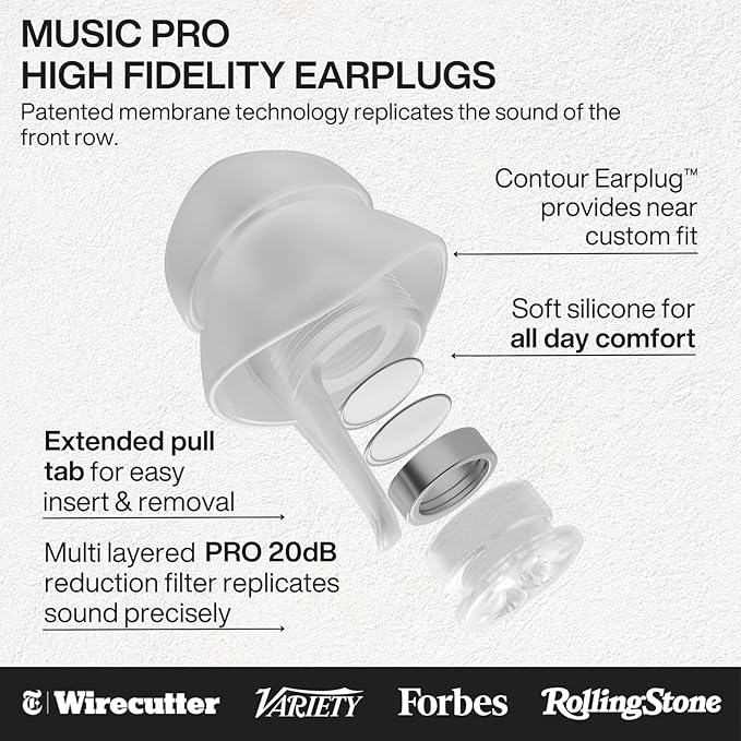 EARPEACE Music PRO - Concert Ear Plugs - Earplugs for Noise Reduction up to 20dB - High Fidelity Ear Plugs for Concerts, Musicians and Live Events - Reusable Earplugs - Includes Filter Set and Case