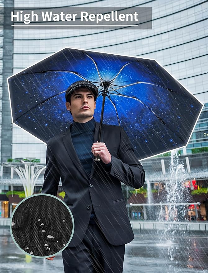 Seniny Inverted Travel Umbrella Compact - Windproof Umbrellas for Rain with Reflective Strip, Large UV Umbrella for Sun Protection, Automatic Portable Umbrellas Fold in Reverse for Car, Backpack