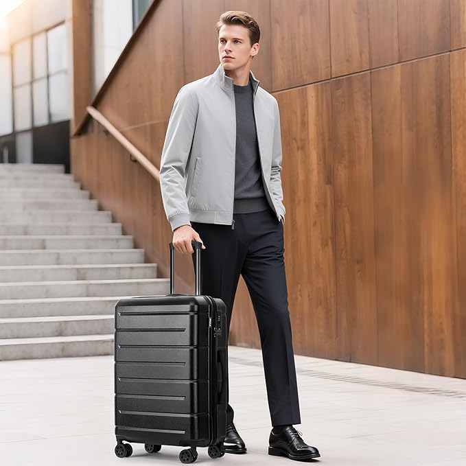 KYME Luggage Sets 2 Piece Suitcase Set Hardshell 20 inch/24 inch Luggage with Spinner Wheels Hardside PC+ABS Checked Large Suitcase with TSA Lock for Men Women Black
