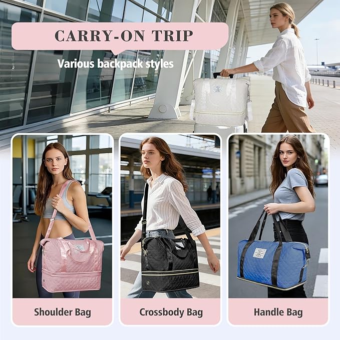 Geestock Travel Duffel Bag, Weekender Bags for Women, Carry on Overnight Bag with Shoe Compartment & Trolley Sleeve, Personal Item Travel Bags with Storage Pouch for Travel, Yoga, Gym, Hospital, Pink