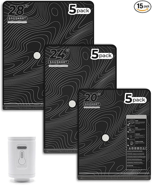 BAGSMART Travel Vacuum Seal Bags with Pump, Jumbo Vacuum Storage Bags for Clothes Blankets Comforters, Space Saver Bags for Travel, Compression Bags for Seasonal Storage-Graphite Ridge