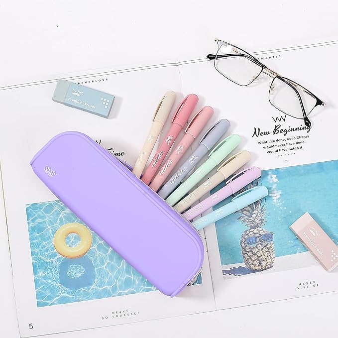 Mr. Pen- Silicone Pouch, Aesthetic Purple Pencil Bag, Small Makeup Pouch