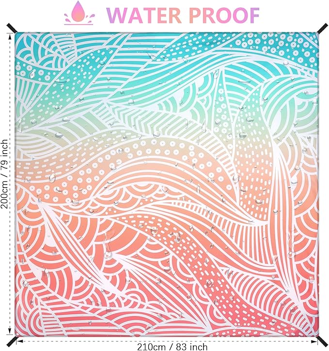 HIHOHO Beach Blanket Waterproof Sandproof Beach Mat for 1-8 Adults Quick Drying Durable Outdoor Picnic Mat for Beach Festival Travel Camping Hiking (Gradiant P&GN-Ripple, 79"×83"(4 Person))