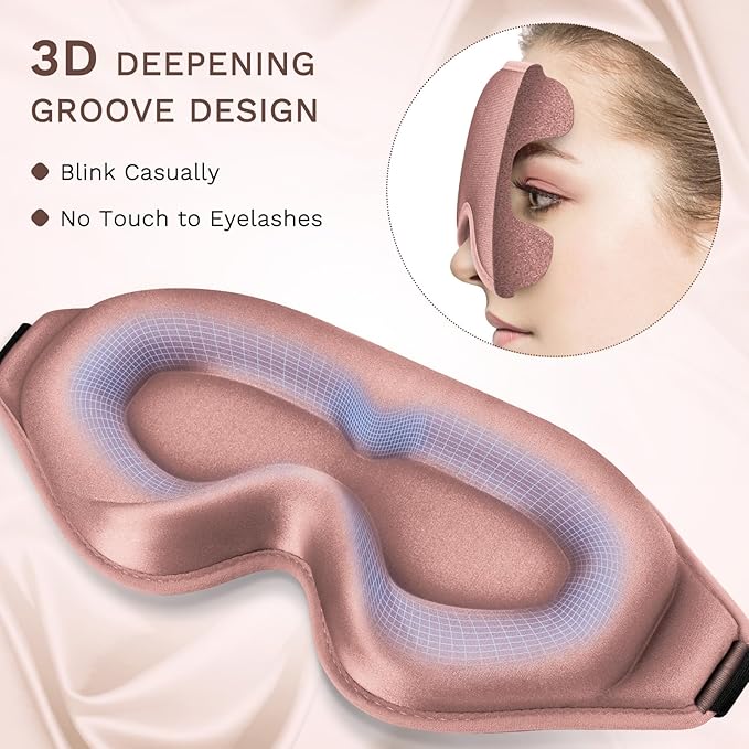 FlyCoco 99% Fully Block Out Light Eye Sleep Mask, 3D Deep Contoured Eyes Cover Zero Pressure, Long Lash Extension Eyes Mask with Adjustable Straps for Sleeping Travel Home Nap Rest Women Men (Rose)