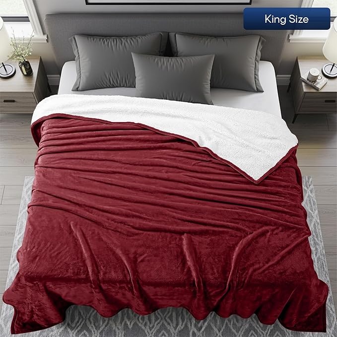 Utopia Bedding Sherpa Blanket King Size (Red, 90x102 Inches) - Soft Lightweight Plush Fleece Reversible Blanket for Bed, Sofa, Couch, Camping and Travel